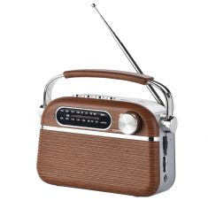 Radio vintage HALTERREGO Aspect bois, AM/FM/SW lecteur USB/ Carte Micro SD prise secteur ou pile (non incluse)