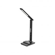 Lampe de bureau avec la charge induction Qi 10W, fonction réveil, affichage de l'heure, la date, la température, lumiosité réglable, bras pliable , noire