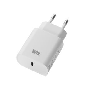 Chargeur secteur de la marque WE 1 Port USB-C 5V/3A, 9V/2A, 12V/1.5 Power Delivery, alimentation de 18W Mince, léger et pratique. Blanc